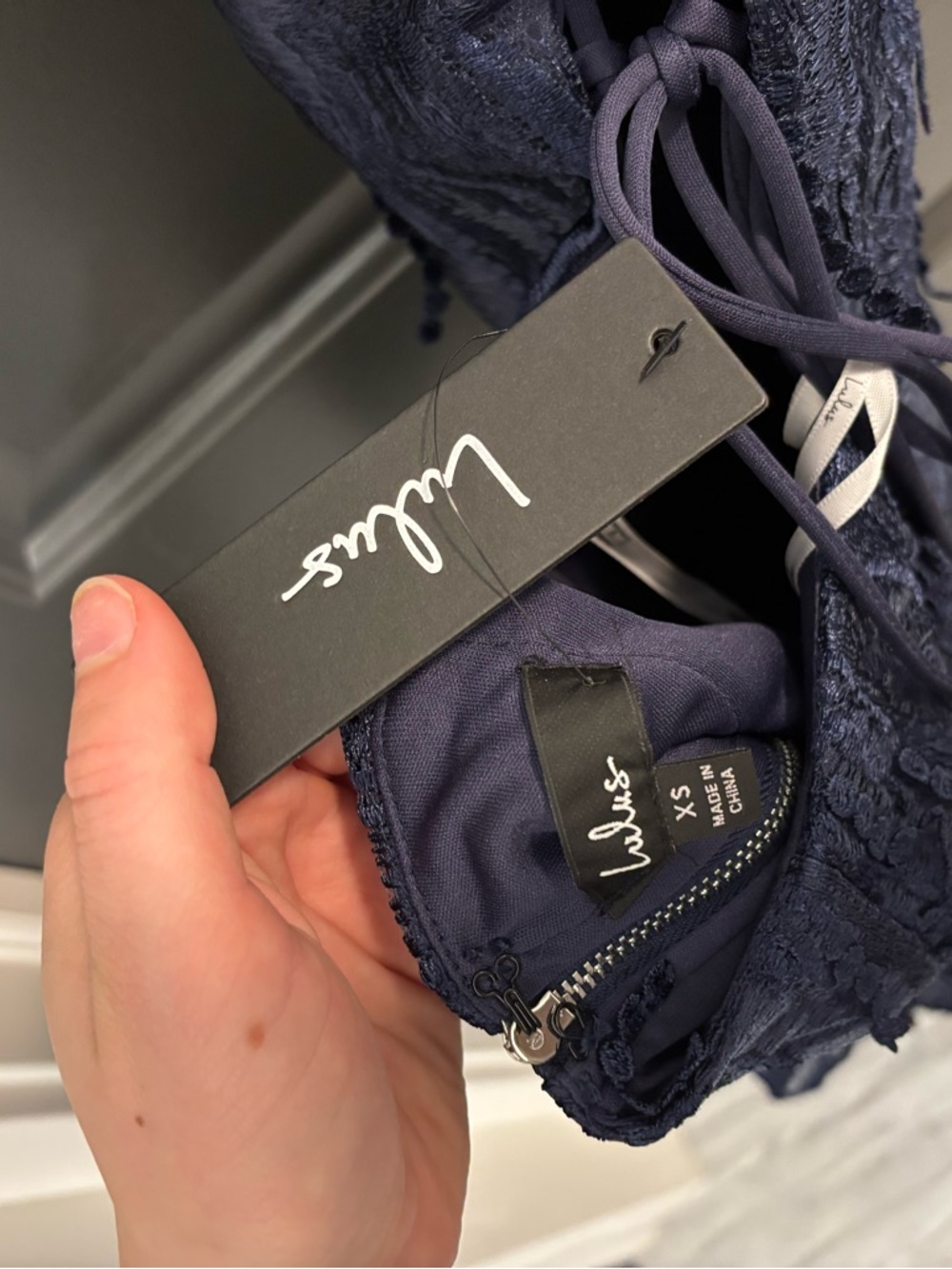 Lulu’s Making Magic Navy Blue Fringe Lace-Up Mini Dress - Picture 13 of 14